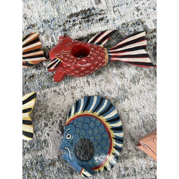 Set of 6 Wooden Hand Painted Napkin Ring Fish Tropical Island Beach Summer Ocean - Picture 7 of 8